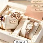 Vintage Gift Set with Rose Gold Watch & Retro Decor