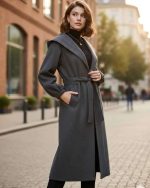 Women's Premium Long Gray Belted Trench Coat - Image 3