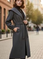 Women's Premium Long Gray Belted Trench Coat - Image 2