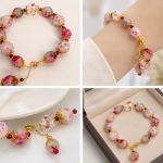 Elegant Floral Beaded Bracelet for Women – Handmade Style Pink Flower Pearl Bracelet