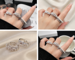 Elegant Pearl Ring Set for Women – Adjustable Silver-Tone Pearl Fashion Rings
