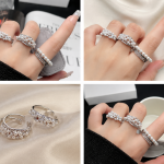 Elegant Pearl Ring Set for Women – Adjustable Silver-Tone Pearl Fashion Rings
