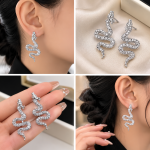 Elegant Snake Crystal Earrings for Women – Silver-Tone Rhinestone Drop Earrings