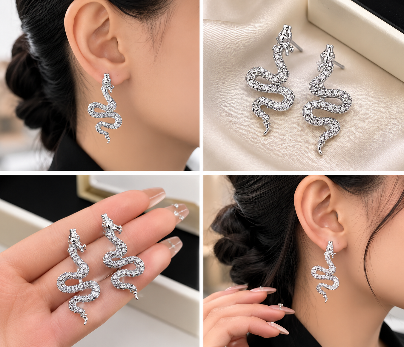 ChatGPT Image Aug 9, 2026, 04_33_34 AM Elegant Snake Crystal Earrings for Women – Silver-Tone Rhinestone Drop Earrings - Image 1