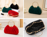 Women’s Pleated Evening Clutch Bag – Elegant Ring Handle Party & Wedding Handbag