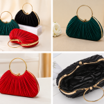 Women’s Pleated Evening Clutch Bag – Elegant Ring Handle Party & Wedding Handbag