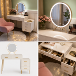 LED Makeup Vanity Mirror with Tabletop Stand – Modern Round Dressing Mirror with Touch Sensor Light
