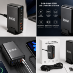 8-in-1 GaN 600W USB Charging Station – 5 USB-C & 3 USB-A Fast Charger Hub