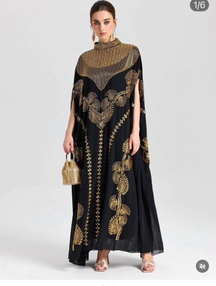 Luxury Dubai Gold Embroidered Abaya for Women | AYHAN SUPER SHOP