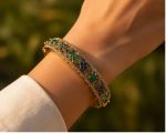 Premium Gold-Plated Lattice Bangle with Emerald & Sapphire Accents - Image 2