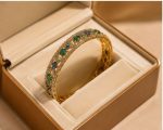 Premium Gold-Plated Lattice Bangle with Emerald & Sapphire Accents - Image 4