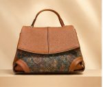 Women’s Vintage Leather Handbag – Elegant Brown Top Handle Shoulder Bag with Printed Design - Image 2