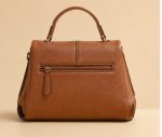 Women’s Vintage Leather Handbag – Elegant Brown Top Handle Shoulder Bag with Printed Design - Image 4