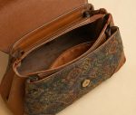 Women’s Vintage Leather Handbag – Elegant Brown Top Handle Shoulder Bag with Printed Design - Image 5